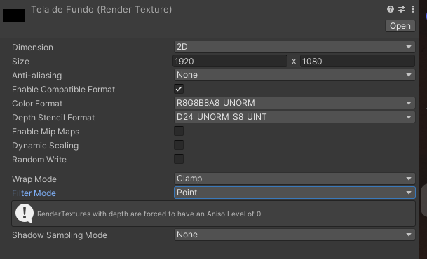 Propriedades Render Texture